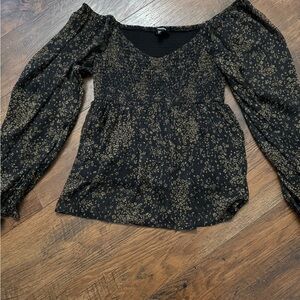 Mittoshop Black and Gold Off-Shoulder Blouse